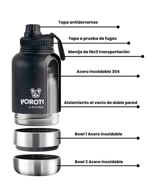 Botella Térmica 3 en 1 de 950ml - Color Negro